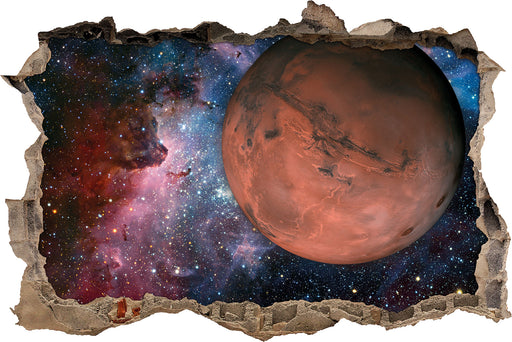 Mars im Weltall  3D Wandtattoo Wanddurchbruch