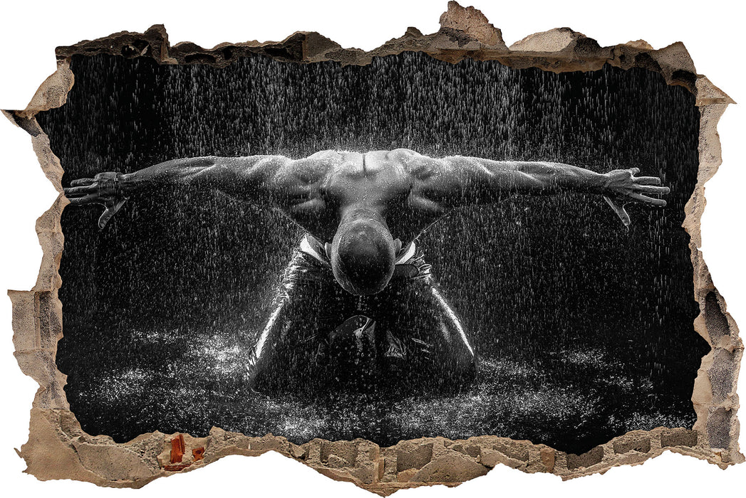 Pixxprint Bodybuilder im Regen, 3D Wandtattoo