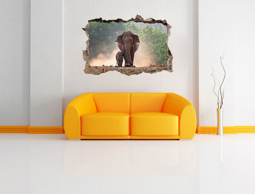 Elefantenbaby mit Mutter 3D Wandtattoo Wanddurchbruch Wand
