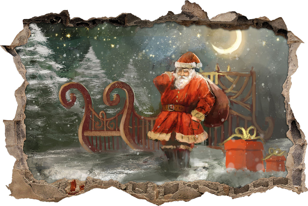 Pixxprint Weihnachtsmann mit Geschenken, 3D Wandtattoo