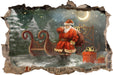 Weihnachtsmann mit Geschenken  3D Wandtattoo Wanddurchbruch