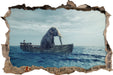 lustig sitzender Elefant im Boot 3D Wandtattoo Wanddurchbruch