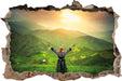 asiatische Berg Farm  3D Wandtattoo Wanddurchbruch