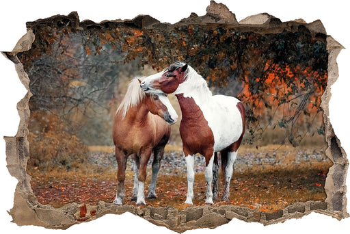 zwei schmusende Pferde 3D Wandtattoo Wanddurchbruch
