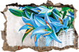 schöne blaue Blumen im Körbchen  3D Wandtattoo Wanddurchbruch