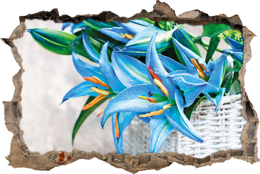 schöne blaue Blumen im Körbchen  3D Wandtattoo Wanddurchbruch