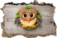 das lustige Eulen Sandwich  3D Wandtattoo Wanddurchbruch