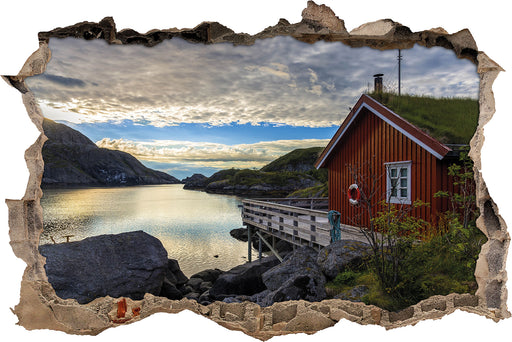 Sonnenaufgang am Fjord Norwegens 3D Wandtattoo Wanddurchbruch