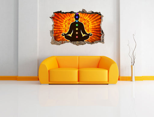 Meditation mit den 7 Chakren 3D Wandtattoo Wanddurchbruch Wand