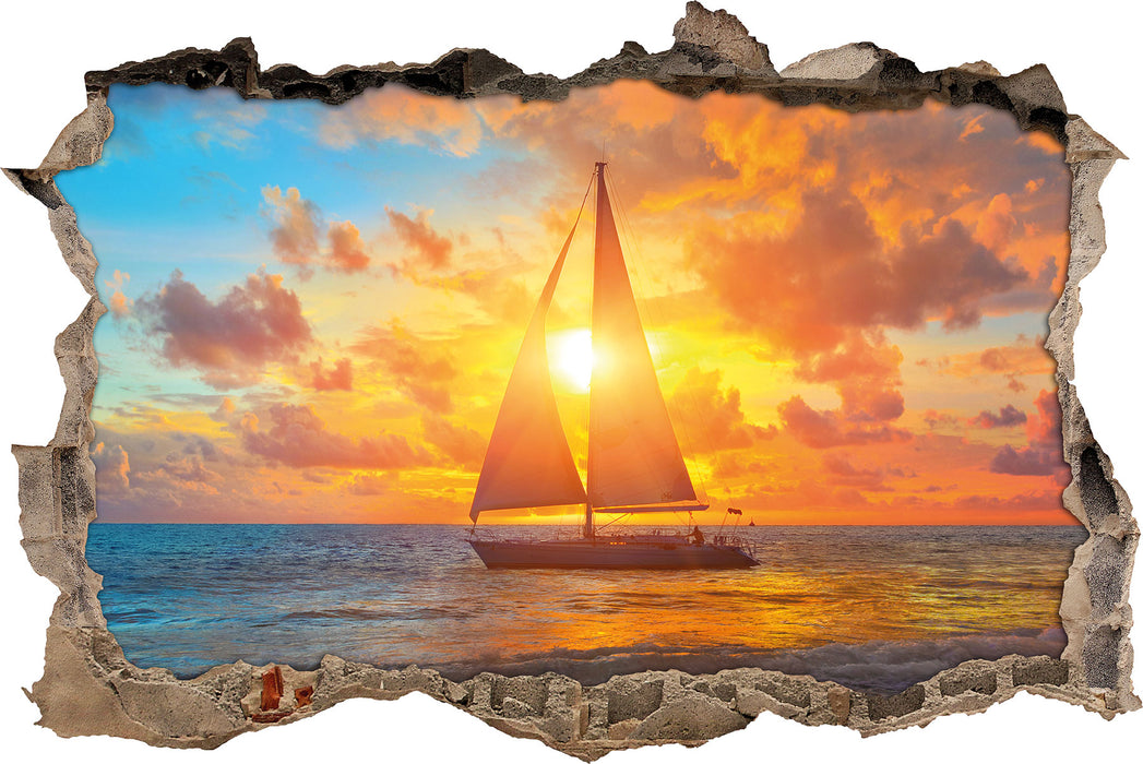 Pixxprint Segelboot nahgelegen der Küste, 3D Wandtattoo