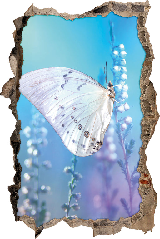 Schmetterling auf Blütenknospen  3D Wandtattoo Wanddurchbruch