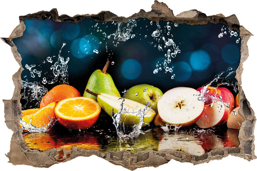 Früchte im Wasser  3D Wandtattoo Wanddurchbruch