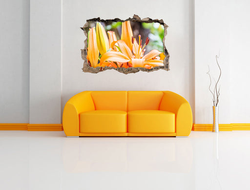 schöne orangene Lilien 3D Wandtattoo Wanddurchbruch Wand