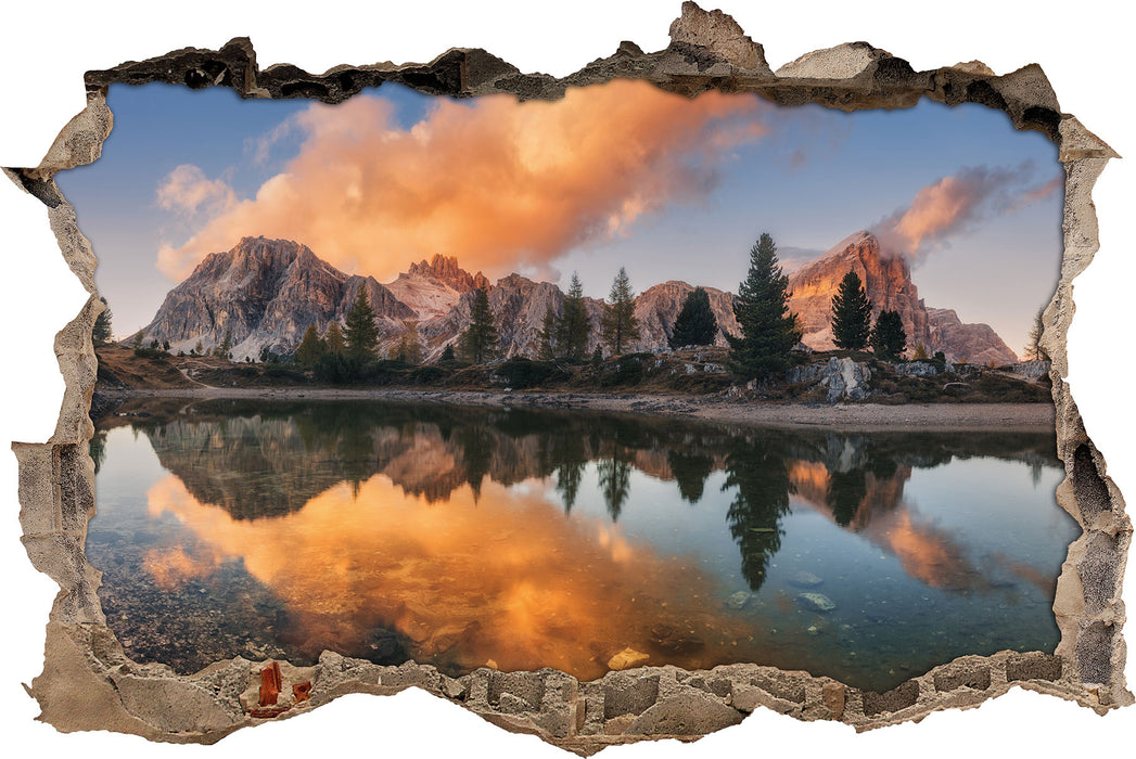 Pixxprint bunte Dolomiten am See Limides, 3D Wandtattoo