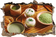 schön dekorierter Matcha Tee  3D Wandtattoo Wanddurchbruch
