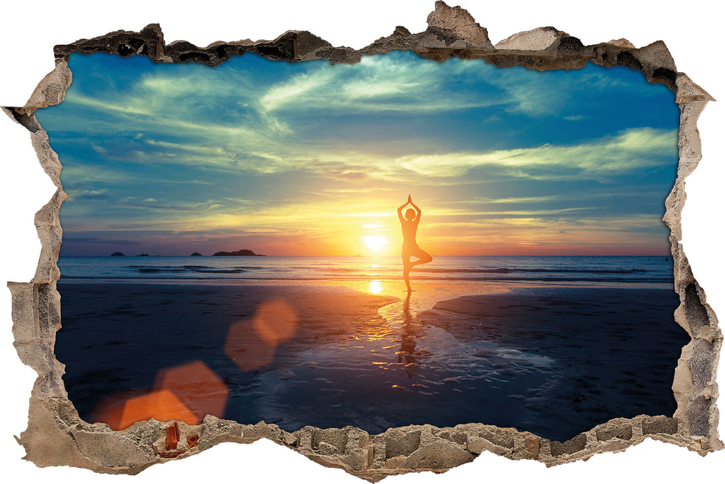 Pixxprint Yoga Silhouette am Strand, 3D Wandtattoo