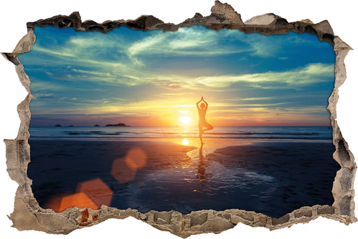Yoga Silhouette am Strand  3D Wandtattoo Wanddurchbruch