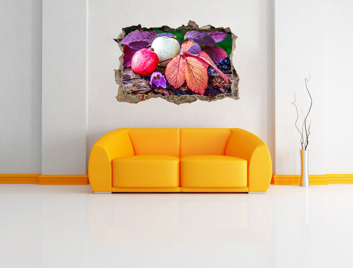 Äpfel und Blätter im Herbst 3D Wandtattoo Wanddurchbruch Wand