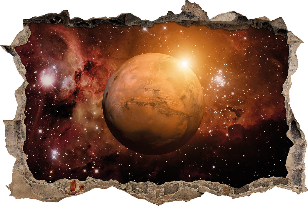 Planet Mars im Universum  3D Wandtattoo Wanddurchbruch