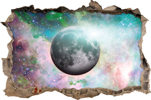 unser Mond im Sternenstaub  3D Wandtattoo Wanddurchbruch