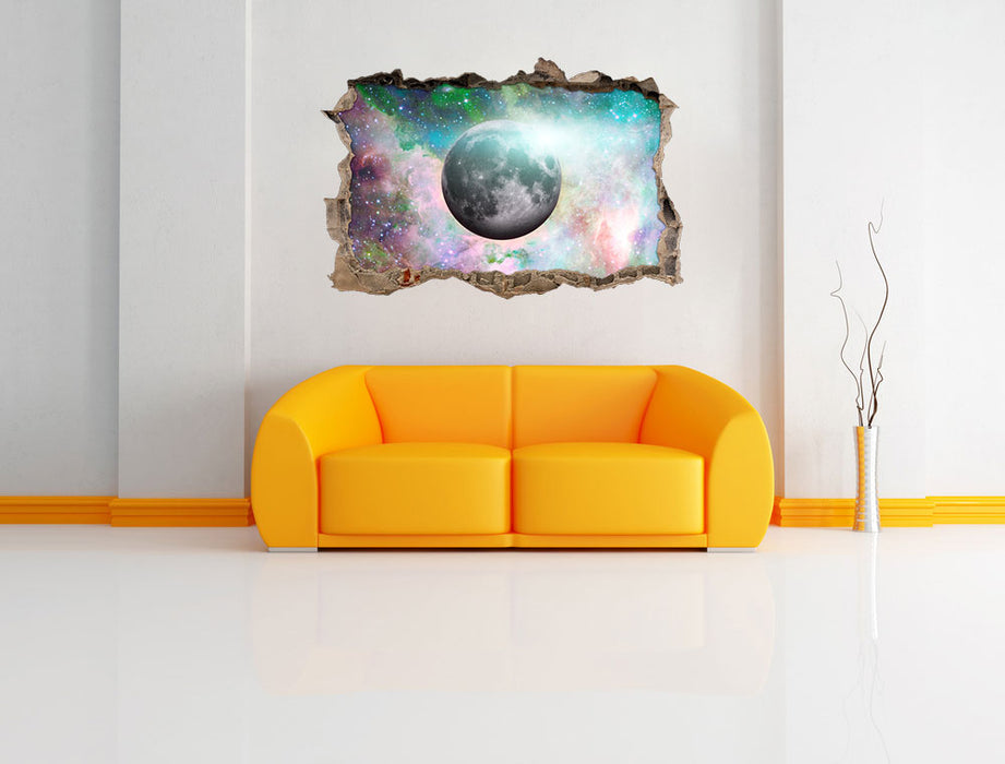 unser Mond im Sternenstaub 3D Wandtattoo Wanddurchbruch Wand