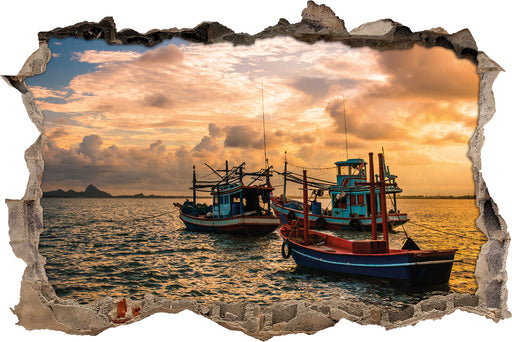 thailändische Fischerboote im Meer  3D Wandtattoo Wanddurchbruch