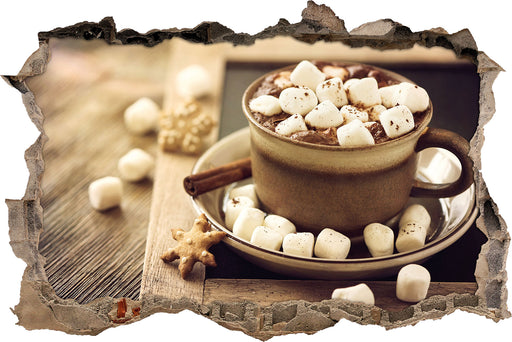 Kakaogetränk mit Marshmallows  3D Wandtattoo Wanddurchbruch