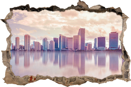 Miami Florida Skyline  3D Wandtattoo Wanddurchbruch