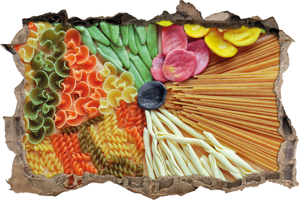 Pixxprint Zusammenstellung von bunten Nudeln, 3D Wandtattoo