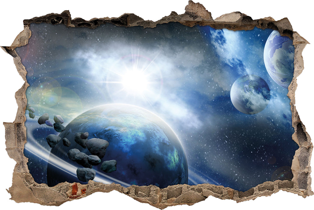 Pixxprint Planeten Meteoriten im Weltall, 3D Wandtattoo