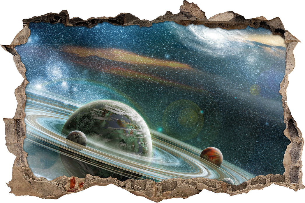 Pixxprint Planet mit Ringsystem, 3D Wandtattoo