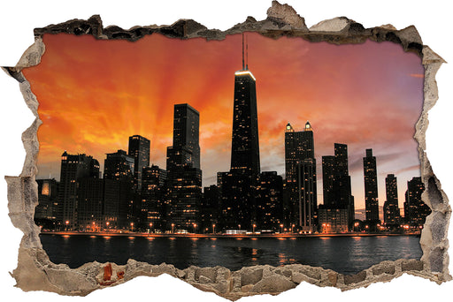 Chicago-Wolkenkratzer-Silhouette 3D Wandtattoo Wanddurchbruch
