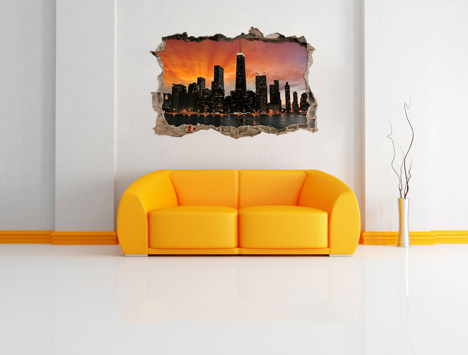 Chicago-Wolkenkratzer-Silhouette 3D Wandtattoo Wanddurchbruch Wand