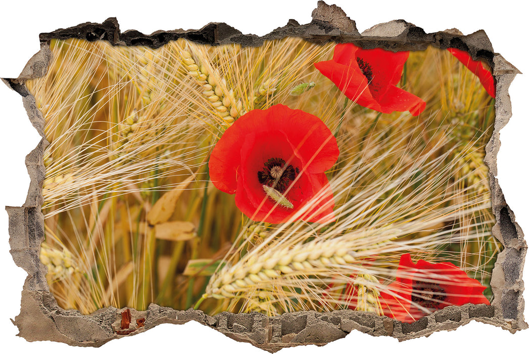 Pixxprint Mohnblumen auf dem Mais-Feld, 3D Wandtattoo