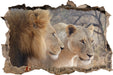 stolzes Löwenpaar  3D Wandtattoo Wanddurchbruch