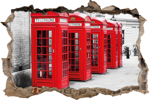 rote Londoner Telefonzellen  3D Wandtattoo Wanddurchbruch