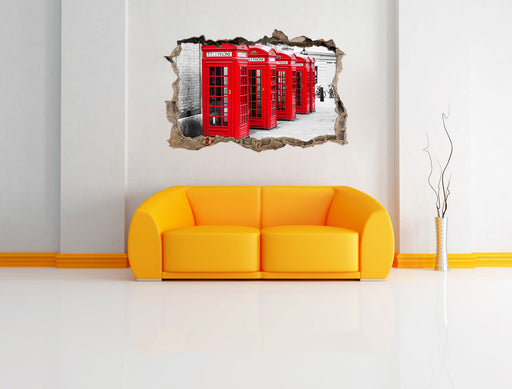 rote Londoner Telefonzellen 3D Wandtattoo Wanddurchbruch Wand