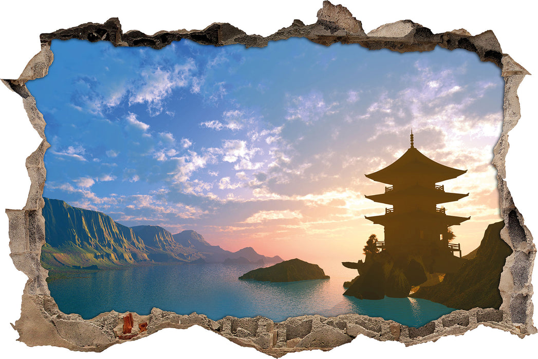 Pixxprint Tempel in Tal, 3D Wandtattoo