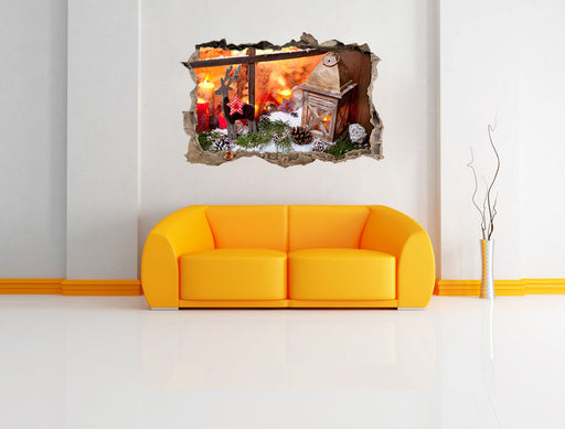 weihnachtlich Fensterbrett 3D Wandtattoo Wanddurchbruch Wand