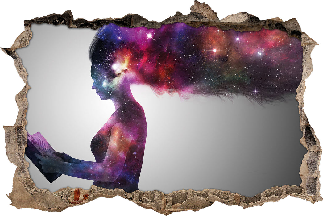 Pixxprint abstrakte Frau mit Buch, 3D Wandtattoo