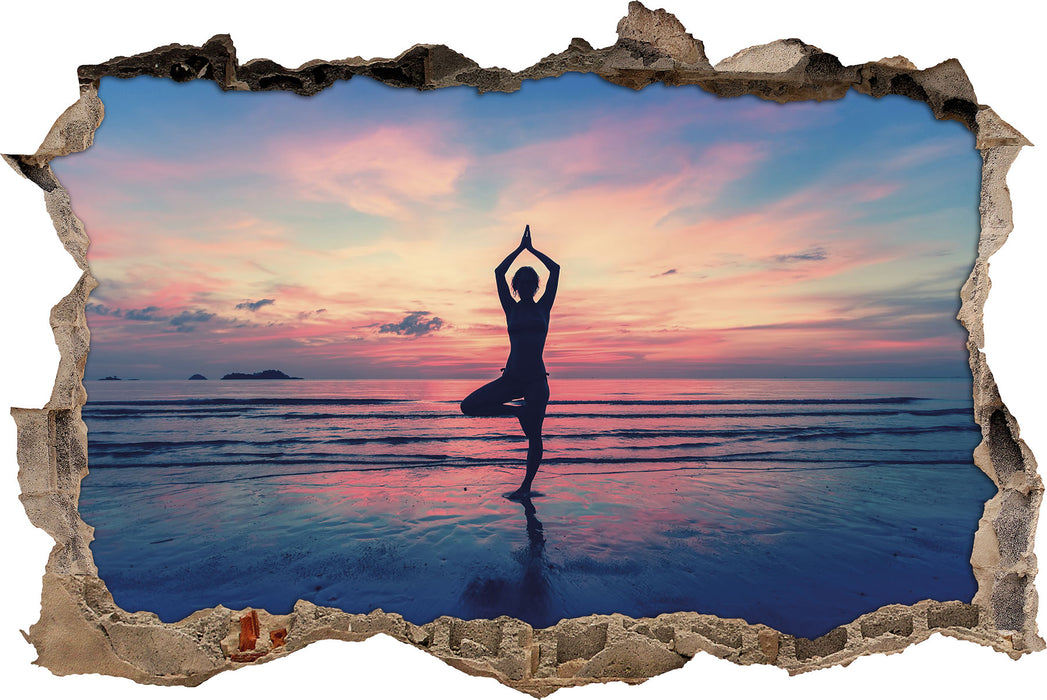 Yoga am Strand  3D Wandtattoo Wanddurchbruch