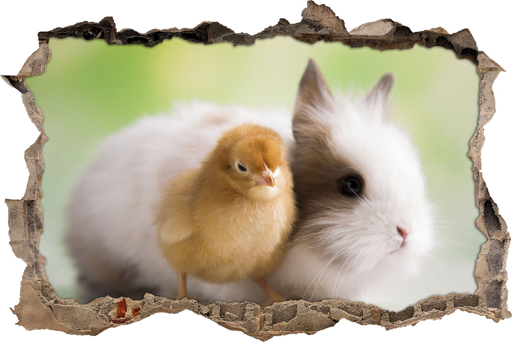 Pixxprint kleines Küken mit süßem Häschen, 3D Wandtattoo