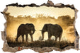 kämpfende Elefanten  3D Wandtattoo Wanddurchbruch
