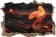 Brennender Phönix Vulkanlandschaft 3D Wandtattoo Wanddurchbruch