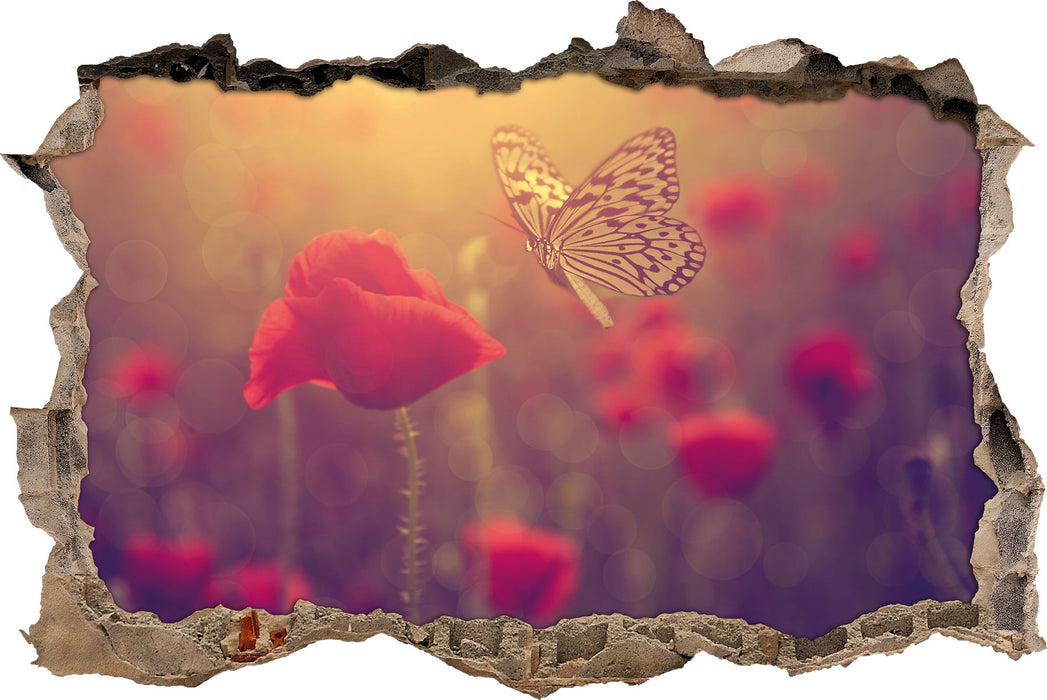 Pixxprint Mohn und Schmetterling, 3D Wandtattoo