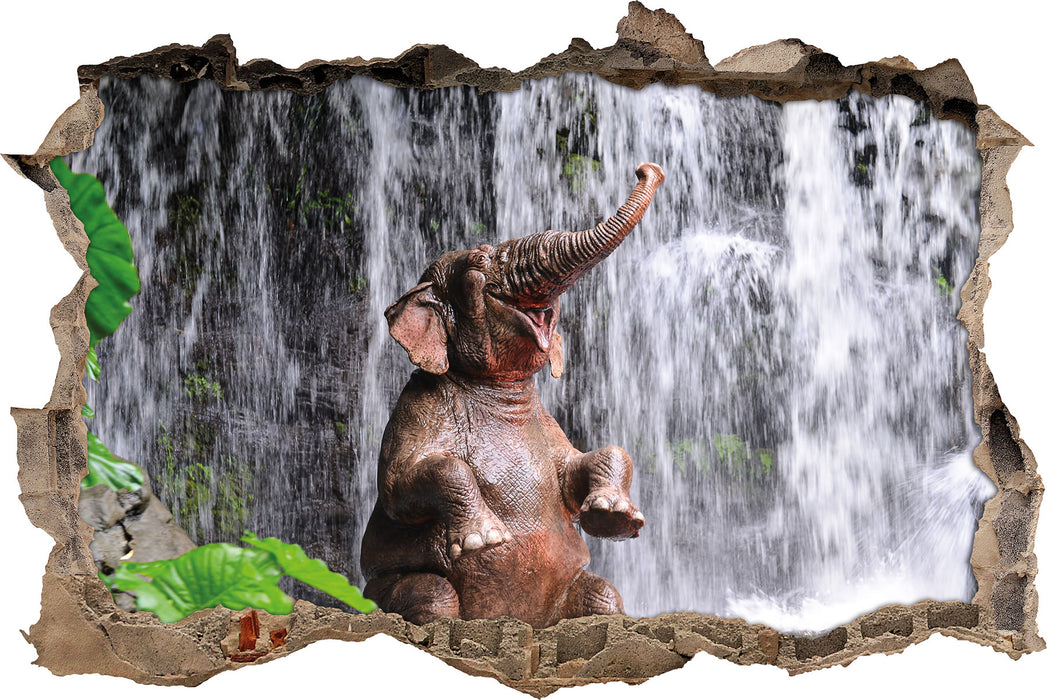 Pixxprint Babyelefant am Wasserfall, 3D Wandtattoo