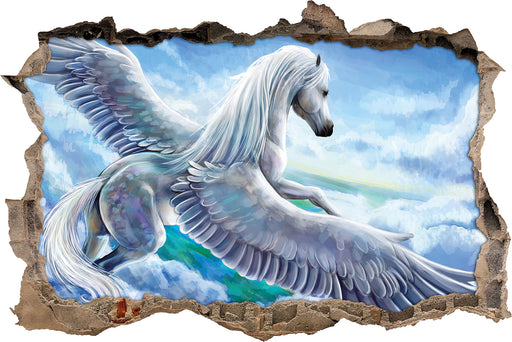 Pegasus fliegt über den Wolken  3D Wandtattoo Wanddurchbruch
