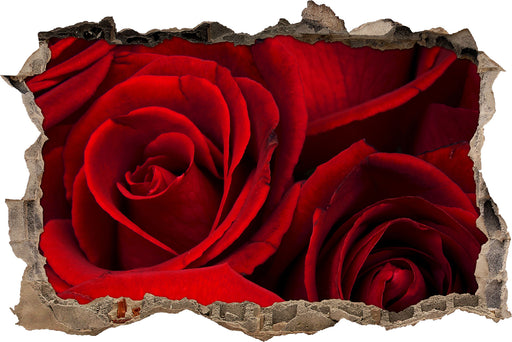 rote Rosen 3D Wandtattoo Wanddurchbruch