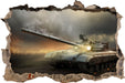 Panzer im Nebel 3D Wandtattoo Wanddurchbruch
