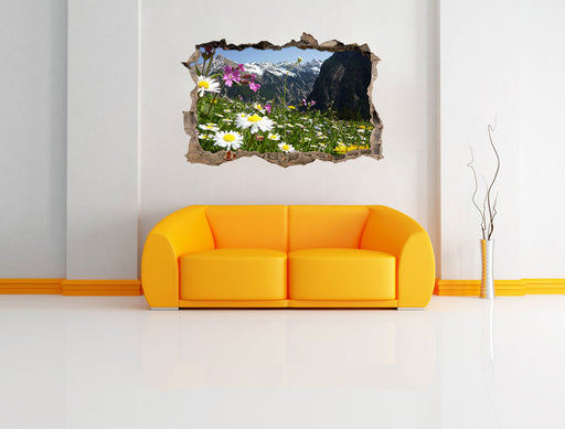 Wunderschöne Blumen Alpenwiese 3D Wandtattoo Wanddurchbruch Wand